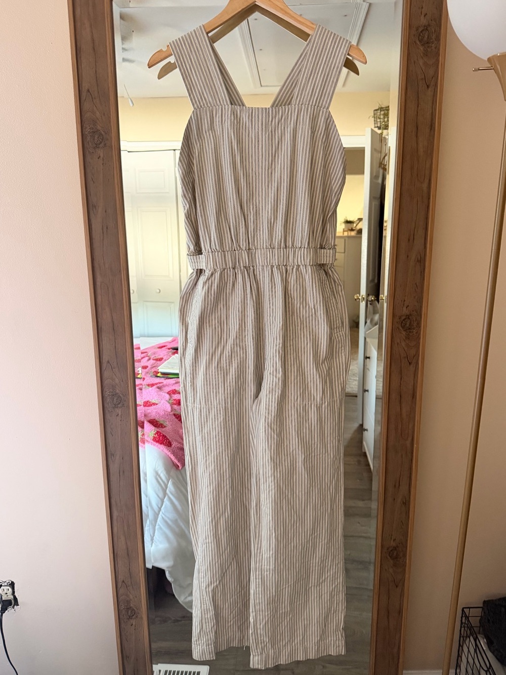 Everlane Fatique Apron Striped Cream Wide-Leg Cotton Jumpsuit